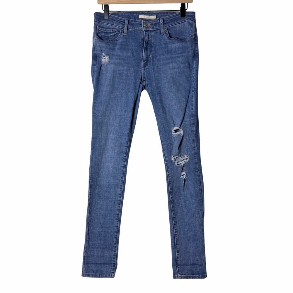 Levis 711 High Rise Skinny Blue Jeans Distressed Women's Size 28